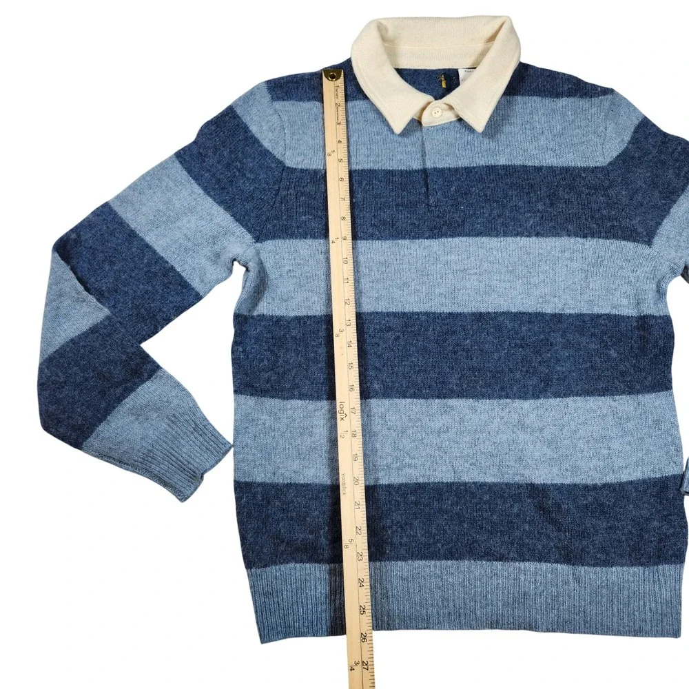 Ralph Lauren Rugby Stripe Sweater Cream Collar Blue Navy Mens XL RARE NWT‎ AS IS